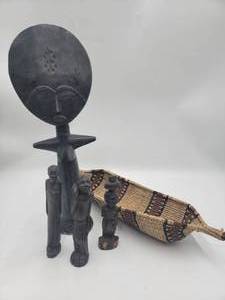 Rare African Art Collection- 18 Fertility Doll Sculpture, 3 7 Male & Female Sculptures and 6.5 Female Sculpture and 19.5 x 3 x 6.5 Ethiopian Basket