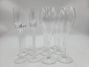 12 Vintage Fine Crystal Glasses 6 Air Twist Champagne short flute and 6 Fine Crystal wine glasses
