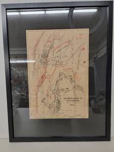 Extremely Rare The Battle of Gettysburg Map Framed with Archival Matt Board and Backing in UV Protective Conservation Grade Glass