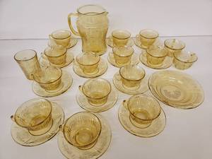 Vintage Yellow Rose GlassCrystal 31 Piece Set-Pitcher, Candy Dish, Glass, Saucers, TeaPunch Cups