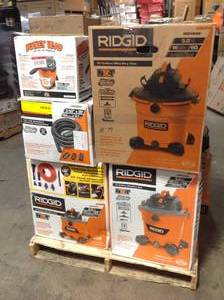 Pallet of assorted shop vaccums brands include ridgid and bucket head review all pictures