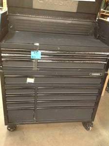 Husky Industrial 52 in. W x 21.5 in. D 15-Drawer Tool Chest and Rolling Cabinet Combo in Matte Black Has damage and no keys review all pictures