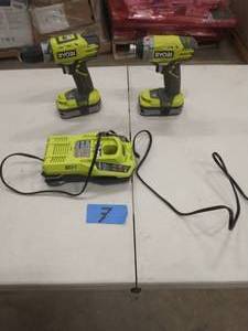 LOT OF RYOBI DRILLS WITH BATTERY AND CHARGER