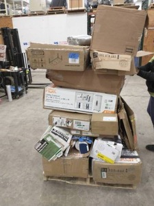 PALLET OF MIXED ITEMS, SHELFS AND CABINETS
