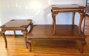 lot 100 image: Three Piece Accent Table Set Coffee Table and Two End Tables