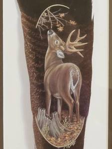 lot 26 image: Beautifully Hand Painted and Framed Turkey Feather by Melissa Ball