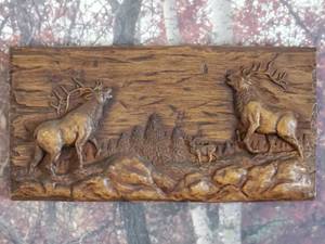 lot 28 image: Plastic Elk Wilderness Scene Wall Decor