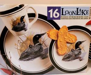 lot 141 image: Loon Lake Folkcraft Stoneware Set Including a Service for 4