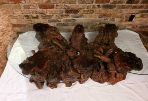 lot 174 image: Incredible Knotty-wood Coffee Table with Glass Top