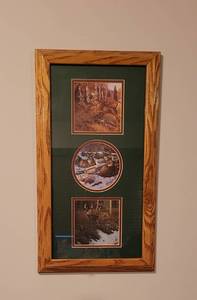 lot 242 image: Oak-Framed Photograph Collage and Deer Figure Set
