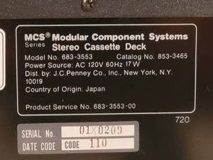 lot 231 image: MCS Series Stereo Cassette Deck Player Model 3553