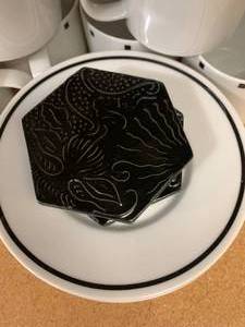 lot 43 image: Sasaki White with Black Cups and Saucers, 2 Black Coasters (F2)