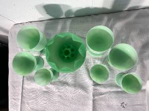lot 129 image: Fenton 3 piece Jadeite Cupped Lotus Glass Bowl (G2)