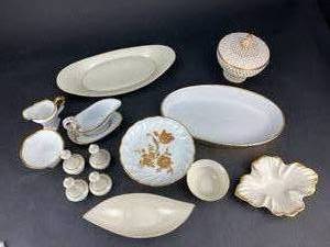 lot 239 image: Gorgeous Gold Rim China Serving Accessories (I2)