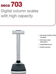 lot 55 image: MSRP $600 Seca 703 Wireless Transmission Digital 660lb Bariatric Column Scale WHeight Rod & BMI Function Excellent & Working Great For Shipping Packages Too