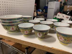 Antique Chinese Cups 10 Each & 5 Bowls
