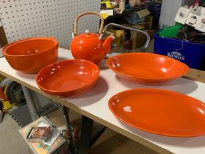 Vintage Japanese Orange Dish Set