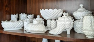 Hobnail Milk glass, includes salt &...