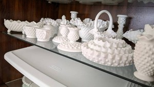 Hobnail Milk glass, candlesticks, t...