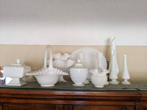 Fenton hobnail Milk glass vases, ru...