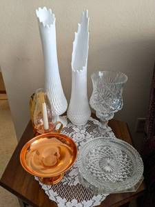 2 large Fenton hobnail Milk glass v...