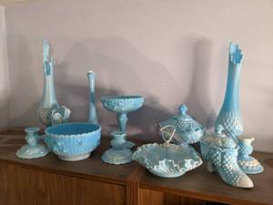 Fenton light blue milk glass includ...