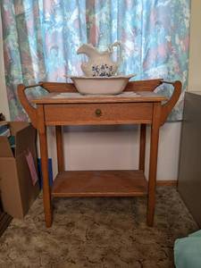 Wash stand and vintage pitcher and ...