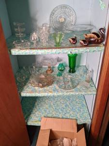 Shelves of Glassware (Green, and Ir...