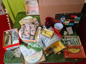 Box of Vintage Items (Curling Rolle...