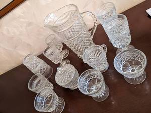 Large Vintage Crystal Pitcher and G...
