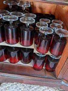 Shelf of RedClear Stemmed Glasswar...