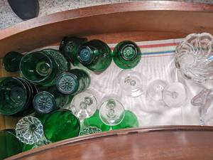 Drawer of Vintage Dark Green Glassw...