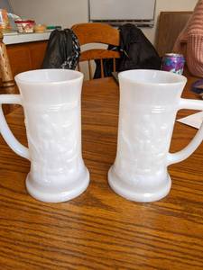 Vintage White Glass Steins See Pho...