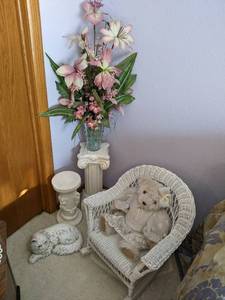 Home decor includes bear in a white...