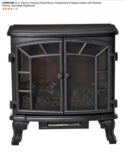 lot 2 image: OMCOM 25 in. Electric Fireplace Wood Stove, Freestanding Fireplace Heater with Realistic Flames, Adjustable Brightness. See Pictures