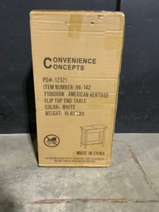lot 16 image: Convenience Concepts American Heritage White Flip Top End Table. See Pictures