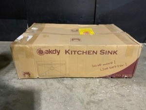 lot 31 image: AKDY Handcrafted All-in-One Drop-In 33 in. x 22 in. x 9 in. Single Bowl Kitchen Sink in Stainless Steel with Accessories. See Pictures