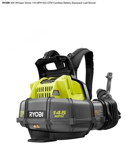 lot 41 image: RYOBI 40V Whisper Series 145 MPH 625 CFM Cordless Battery Backpack Leaf Blower. Tool Only. See Pictures