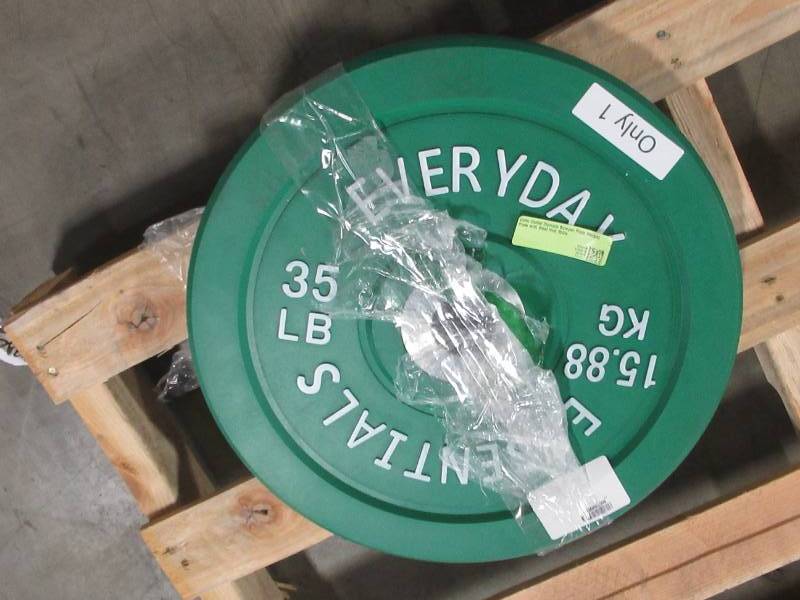 lot 203 image: Color Coded Olympic Bumper Plate Weight Plate with Steel Hub 35lbs Model Green 35 (Only One Plate)