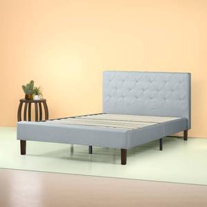 lot 117 image: Zinus Shalini 41 Upholstered Platform Bed Frame, Sage Grey, King - Carton Damage - Unclaimed Freight