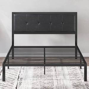 lot 121 image: Zinus Cherie Faux Leather Classic Platform Bed Frame with Steel Support Slats, Queen, FCPB-Q - UNCLAIMED FREIGHT