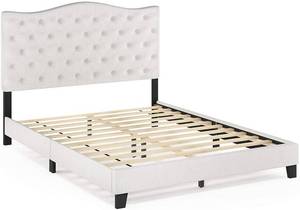lot 123 image: Furinno Abbyson Button Tufted Bed Frame, Linen, Queen, FB18011Q-BG - Unclaimed Freight