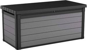lot 124 image: Keter Premier 150 Gallon Resin Large Deck Box - Shipping Damage - Wall or Lid Panel Has Damage.