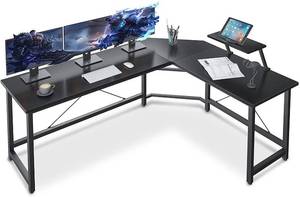 lot 129 image: Coleshome Reversible L Shaped Desk 59 Sturdy L Shaped Gaming Desk with Monitor Stand - Open Carton - May Have DamagedMissing Parts