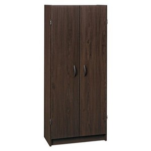 lot 128 image: ClosetMaid Pantry Cabinet - Espresso, 171221, Slight Damage on corneredge of a couple panels.