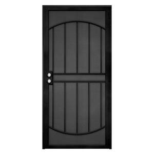 lot 132 image: Unique Home Designs 36 in. x 80 in. Arcada Black Surface Mount Outswing Steel Security Door with Expanded Metal Screen, IDR06400362060 - UNCLAIMED FREIGHT