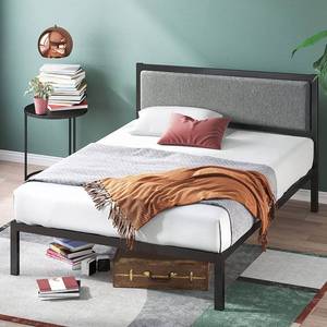 lot 150 image: ZINUS Korey Twin Size Metal Platform Bed Frame with Upholstered Headboard (Box Has Damage)
