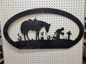 Cowboy  Cemetery Metal Art Cutout - About 34 x 17-12