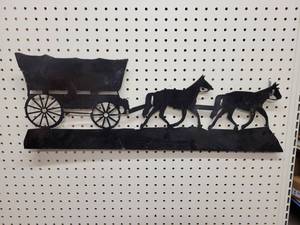 Covered Wagon  Horses Metal Art Cutout - About 28 x 10