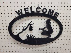 WELCOME Cowboy  Campfire Metal Art Cutout - About 17 x 12